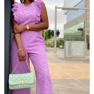 New York & Company Purple Pastel Eyelet Jumpsuit Sz XXL 100% Cotton